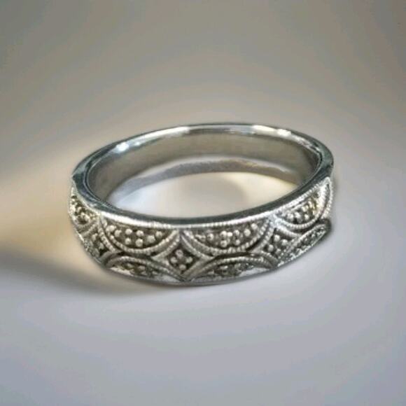 JWBR Jane Seymour Ring Size 8 Natural Diamond 925 Sterling Silver Band 5mm 3.7gr - Picture 1 of 6
